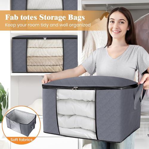 Fab totes Storage Bags,Clothes Blanket Storage Bins Foldable Closet Organizers with Reinforced Handle for Home Dorm Storage and Organization,Fabric Bags for Organizing Bed Sheets,C