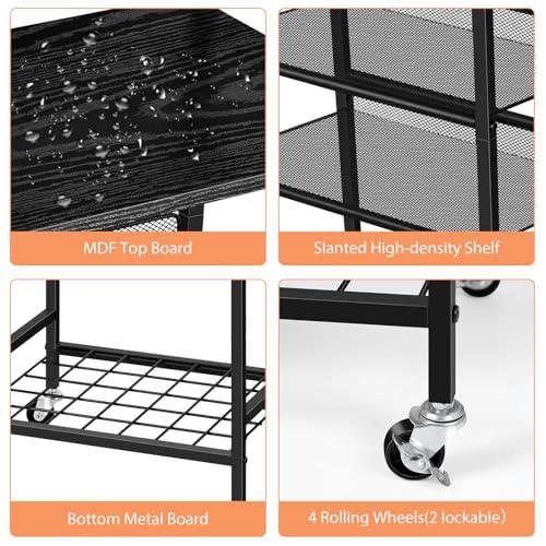 OYEAL 4 Tier Metal Bathroom Cart on Wheels Black Freestanding Bathroom Shelf Organizer with storage shelves Hair Dryer Holder Movable Towel Storage Cart for Liviing Room, Laundry R thumbnail 3