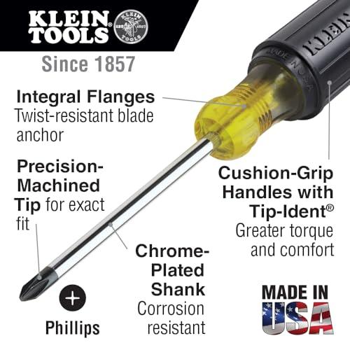 Klein Tools 85808 8-Piece Screwdriver Set, Made in USA, Precision Machined Tips, (4) Phillips, (3) Slotted, Magnetizer / Demagnetize thumbnail 6