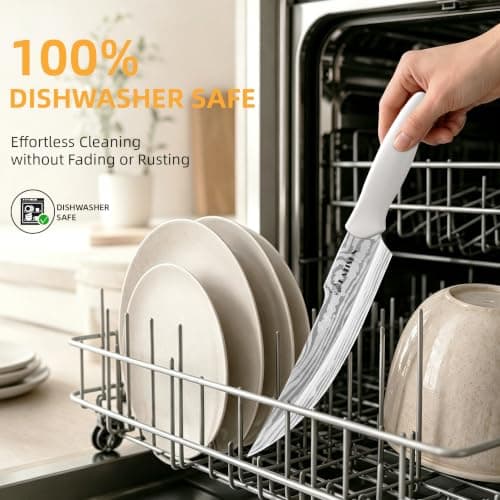 KATISUN Knife Set - 15 PCS Kitchen Knife Set with Built-in Sharpener Block, German Precision Forged Stainless Steel Blades, Ergonomic Handles, Dishwasher Safe, White thumbnail 2