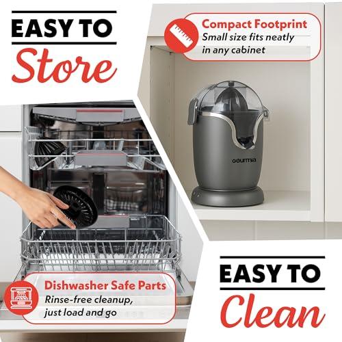 Gourmia Automatic Citrus Juicer - 17 oz Capacity, One-Touch Operation, Universal Cone, Anti-Drip Spout, Dishwasher-Safe Accessories, Compact Quiet 60W Motor thumbnail 5