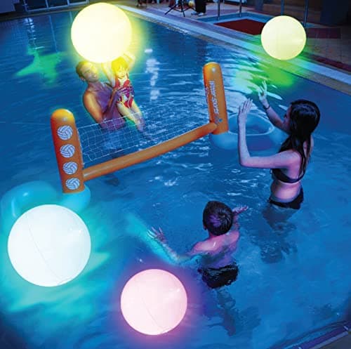 FLAMDYNO Pool Toys - 4 Pack Light Up Beach Balls for Kids w/ 8 Light Modes, Pool Beach Games Balls for Outdoor or Indoor Activities, Glow in The Dark Pool Beach Decorations for Kid