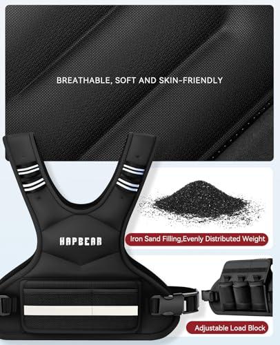 HAPBEAR Adjustable Weighted Vest for Men and Women, 4-10lbs with 6 Ironsand Weights and Large Pocket, Weight Vest for Workout, Strength Training, Running, Walking, Muscle Building,