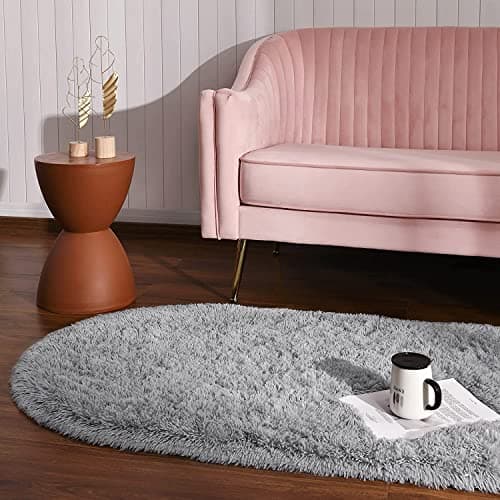 Softlife Fluffy Rugs for Bedroom, 2 Packs Shag Cute Area Rug for Girls and Kids Baby Room Home Decor, 2.6 x 5.3 Feet Oval Indoor Carpet for Nursery Dorm Living Room, Grey thumbnail 5