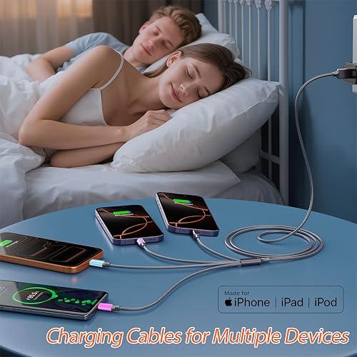Multi Charging Cable 4ft 2Pack, Doub Tyep-C 4 in 1 Charging cable Nylon Braided Lightning iPhone Charger,Universal Charger Phone Cord With Type-C,Micro USB,IP Port for iPhone17-5/A thumbnail 3