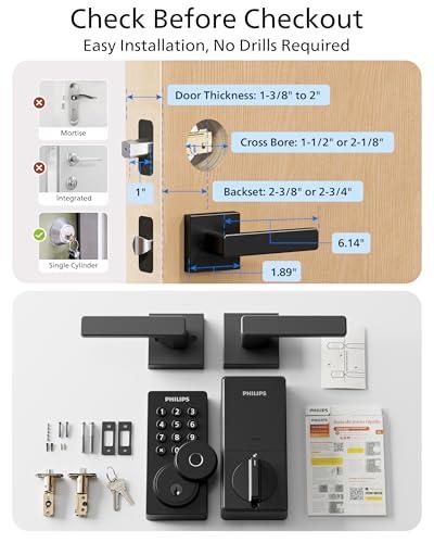 Philips WiFi Keypad Door Lock with Handle, Built-in WiFi, APP Remote Control, Voice & Fingerprint Unlock, Smart Locks for Front Door with Auto Lock, Digital Front Door Lock Set, Ke thumbnail 9