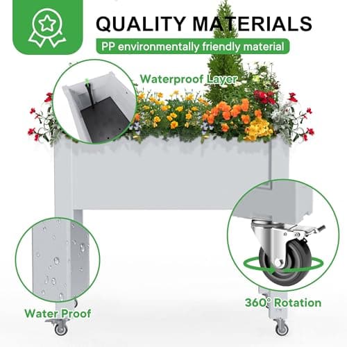 PatioZen Raised Garden Bed with Legs, 28.9" Tall Self-Watering Raised Planter Box with Lockable Wheels, Drainage Plug and Gauge for Vegetables Flowers, Rustproof Resin for Backyard thumbnail 3