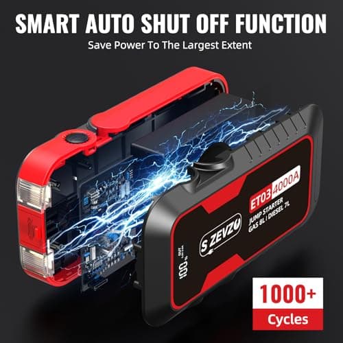 S ZEVZO ET03 Car Jump Starter 4000A Jump Starter Battery Pack for Up to 8.0L Gas and 7.0L Diesel Engines, 74Wh Portable 12V Jump Box with USB Ports, LCD Display, Storage Case, and  thumbnail 8