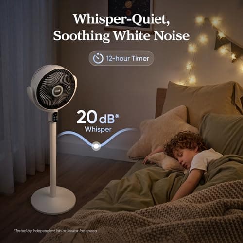 LEVOIT Standing Fan for Bedroom, 20dB Quiet Pedestal Fan for Sleep, 1024 CFM Ultra-High Airflow, 90° Oscillating Floor Fan, DC Motor, 5 Speeds, 12H Timer, Remote, for Home, Room, O thumbnail 3