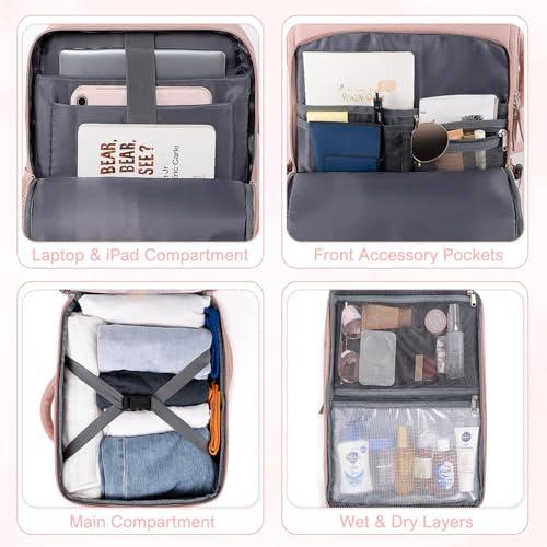 Sinaliy Travel Backpack for Women, Flight Approved Carry On Backpack with USB Charging Hole, Lightweight Travel Bag, Waterproof Causal Bookbag for College, Travel, Work