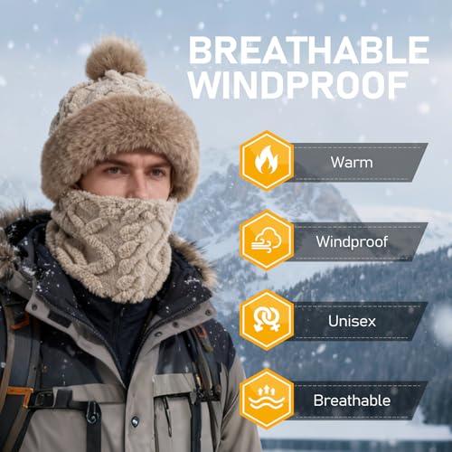 Balaclava Ski Mask for Women Men, Winter Fleece Wind-Resistant Warm Face Cover and Neck Warmer for Cycling Motorcycle Skiing Light Brown