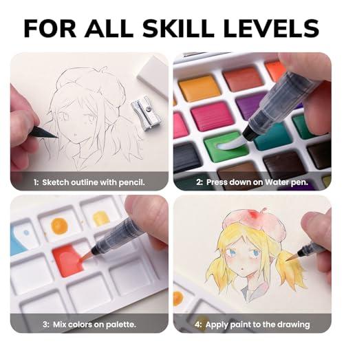 JusArt 108 Colors Watercolor Paint Set,Art Supplies with Metallic Color, Detail Painting Brushes, Water Brush Pens, Portable Travel Watercolor Painting Set for Adult, Artists, Prof thumbnail 5