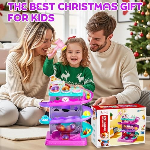 2-in-1 Rolling Ball & Car Ramp Race Track for Toddlers, Hammer Ball Drop Toy for Boys & Girls, Interactive Toys w/Sensor Lights - Montessori STEM Learning Toys - Brithday Gift for 