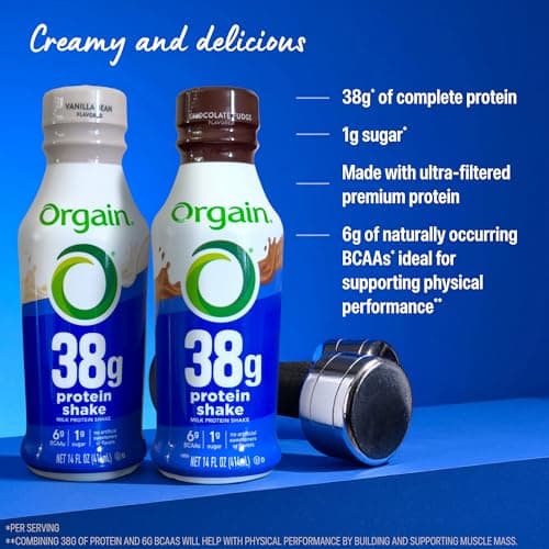 Miniatura de Batido Orgain Proteína Grass-Fed 38g, 6g BCAAs, Chocolate (12p). Listo para Beber, Keto y Sin Gluten. 3