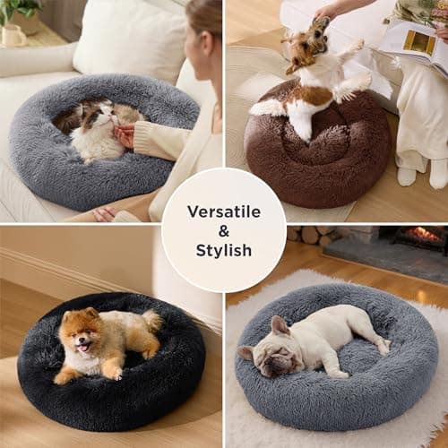Bedsure Calming Donut Cat Bed - Fluffy Plush Round Pet Bed for Indoor Cats & Small Dogs, Washable Anti-Anxiety Soft Comfy Cuddler, 23x23 Inches, Brown (Basic Version) thumbnail 4