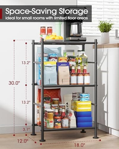 Miniatura de Sakugi Storage Shelves - 3 Tier Shelf Organizer, Sturdy Metal Garage Shelving with Adjustable Leveling Feet, Space-Saving Shelves Organizer for Pantry, Laundry, Kitchen (18" x 12"  2