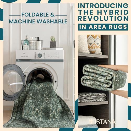 Istana 5x7 Area Rug - Dark Green Rugs for Living Room 5x7 - Foldable Rugs for Bedroom - Stain Resistant Washable Rug - Eco-Friendly Boho Area Rugs - Easy to Clean Living Room Rug thumbnail 3
