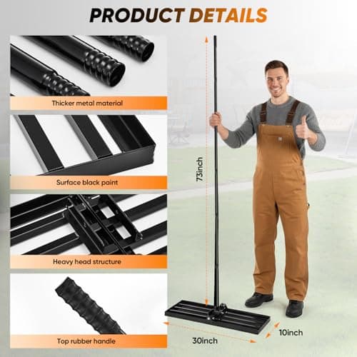 Saker Lawn Leveling Rake 30x10 Inch, Lawn Leveler Tool with 73-Inch Stainless Steel Handle, Heavy Duty Landscape Rake for Yard, Garden, Farm, and Golf Course - Black thumbnail 4
