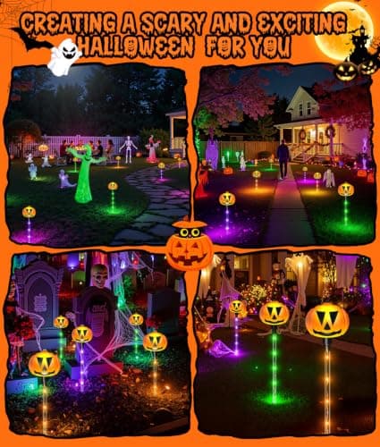 12 Pack Halloween Outdoor Decorations Solar Pathway Stake Pumpkin Lights thumbnail 8