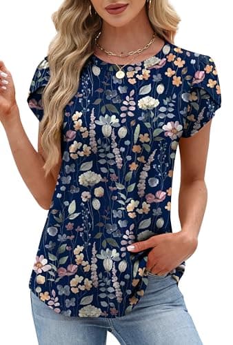 OFEEFAN Womens Tops Dressy Casual Plus Size Fashion Clothes for Women Business Casual Spring Maternity Clothes Beach Vacation Outfits Blue Floral L thumbnail 4