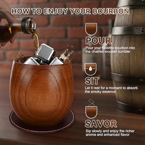 Charred Wooden Bourbon Drinking Glass, Bourbon Gifts for Men, 2 Pack, 10 oz thumbnail 7