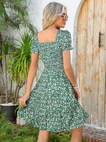Lyrur Women's Floral Square Neck Smocked Knee Length Summer Dress thumbnail 5