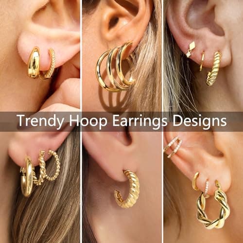 Set de Aretes de Argolla Adoyi Bañados en Oro 14K - 9 Pares Variados