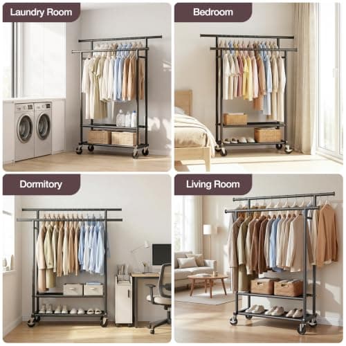 WATIOWL Portable Clothes Rack Rolling Garment Rack with Wheels 26OLBS Black thumbnail 8