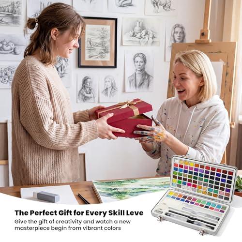 JusArt 108 Colors Watercolor Paint Set,Art Supplies with Metallic Color, Detail Painting Brushes, Water Brush Pens, Portable Travel Watercolor Painting Set for Adult, Artists, Prof thumbnail 8