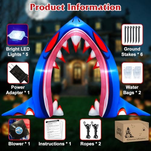 Miniatura de Arco Inflable de Tiburón para Halloween de 3 Metros con Luces LED 6
