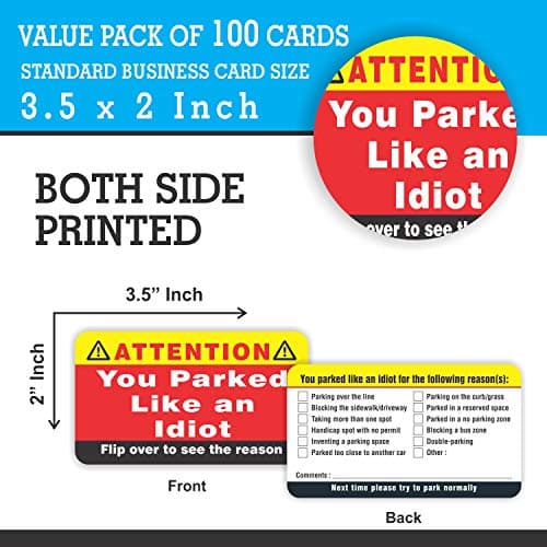 PARTH iMPEX You Parked Like an Idiot Business Cards (Pack of 100) Bad Parking Cards 3.5"x2" Multi Reasons Violation stocking stuffers for adults thumbnail 2