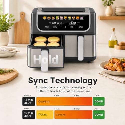 OLIXIS Dual Air Fryers with 2 Baskets 9.5 Quarts Large Airfryer 10-in-1