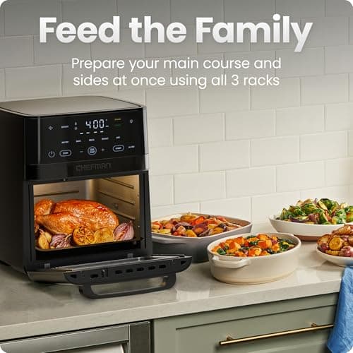 Chefman Air Fryer 6-in-1, XL 14-Quart Multifunctional Airfryer with Touchscreen Controls, Rotisserie, Food Dehydrator, Convection Oven, Bake, Broil, and Reheat Functions, Windowed  thumbnail 5