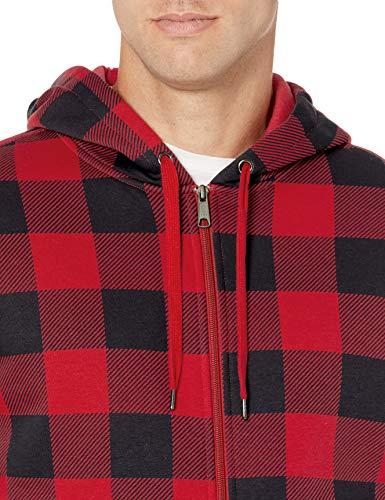Amazon Essentials Men's Full-Zip Fleece Hoodie (Available in Big & Tall), Black Red Buffalo Plaid, X-Small