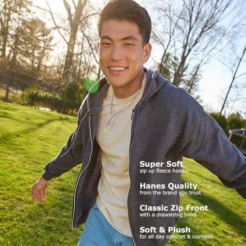 Hanes Men's Full-Zip Eco-Smart Hoodie, Light Steel, X-Large thumbnail 7