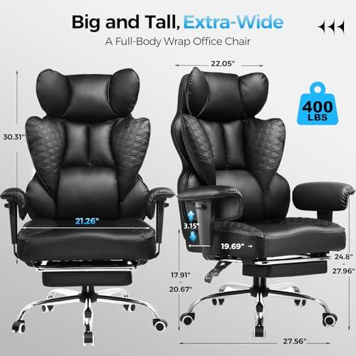 Miniatura de COMHOMA Big and Tall Office Chair 400LBS Wide Ergonomic Gaming Chair with Deluxe Embossing Designed Leather with Foot Rest,150°Reclining Adjustable Armrests Pocket Spring Back Supp 2