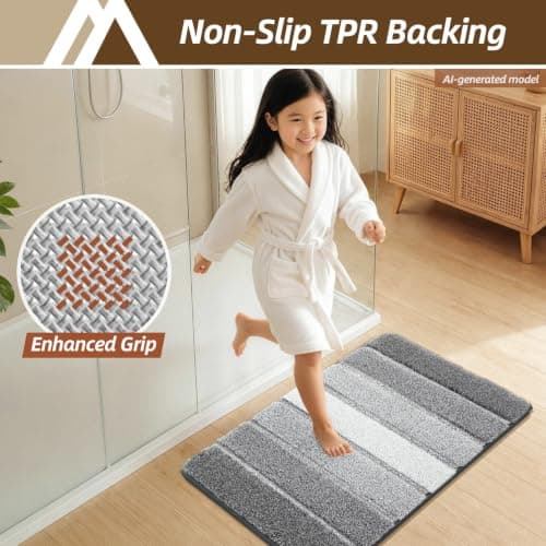 COSY HOMEER Bathroom Rugs 24 x 17, Ultra Soft Absorbent Bath Mat, Non-Slip TPR Backing Stays in Place, Machine Washable Shaggy Rug for Bathroom Floor, Grey thumbnail 5