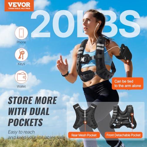 VEVOR Weighted Vest, 20 lbs Weight Vest with Reflective Stripe, Adjustable Buckle Body Weight Vest for Men Women, Workout Equipment for Strength Training, Running, Jogging, Fitness thumbnail 2
