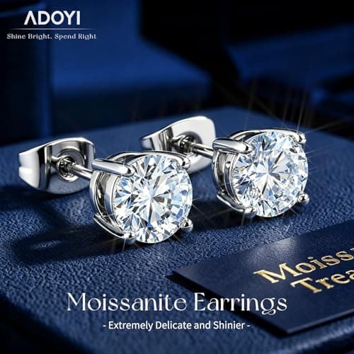 adoyi Moissanite Diamond Stud Earrings for Women Men 925 Sterling Silver Post Hypoallergenic 18K White Gold Plated Flat Back Stud Earring Jewelry Round Cut D Color VVS1 Clarity Gift for Women 0.6CT