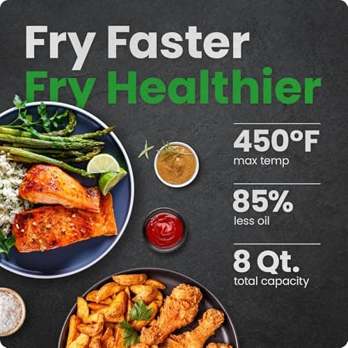 Chefman Air Fryer 8 Qt | TurboFry® 4-in-1 with 450°F Hi-Fry Option for Crispier Results | Bake, Dehydrate, Frozen | XL Nonstick Dishwasher-Safe Basket | Stainless Steel thumbnail 2