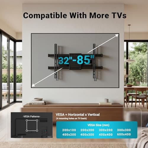 BONTEC Full Motion TV Wall Mount for 37-85 Inch TVs, Hold up to 132lbs, Heavy Duty Swivel Tilt TV Mount, Articulating Dual Arm Wall Mount TV Bracket, Max VESA 600x400mm, Fits 16" W thumbnail 2