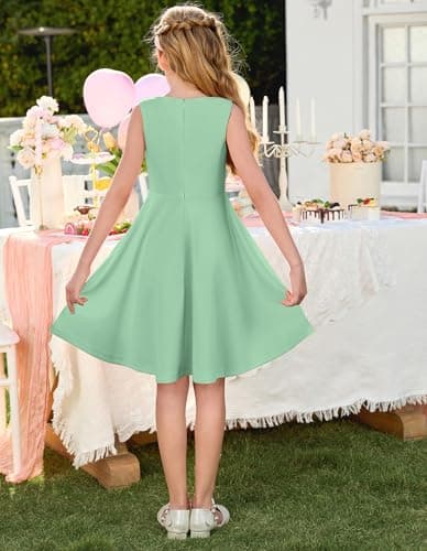 Miniatura de Vestido GRACE KARIN para Niña, Formal, Fiesta o Invitada de Boda, Sin Mangas, Midi, Talla 10 Años, Verde 5
