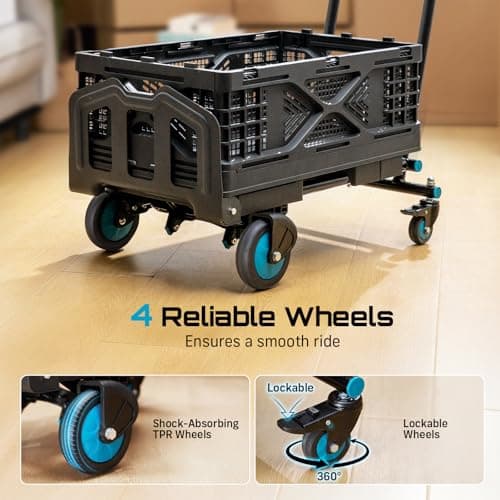 SEESII Foldable Dolly Cart with Folding Basket, 330 lbs Max Capacity Portable Hand Cart, 2-in-1 Heavy Duty Folding Hand Truck with Adjustable Retractable Handle for Moving, Deliver thumbnail 5