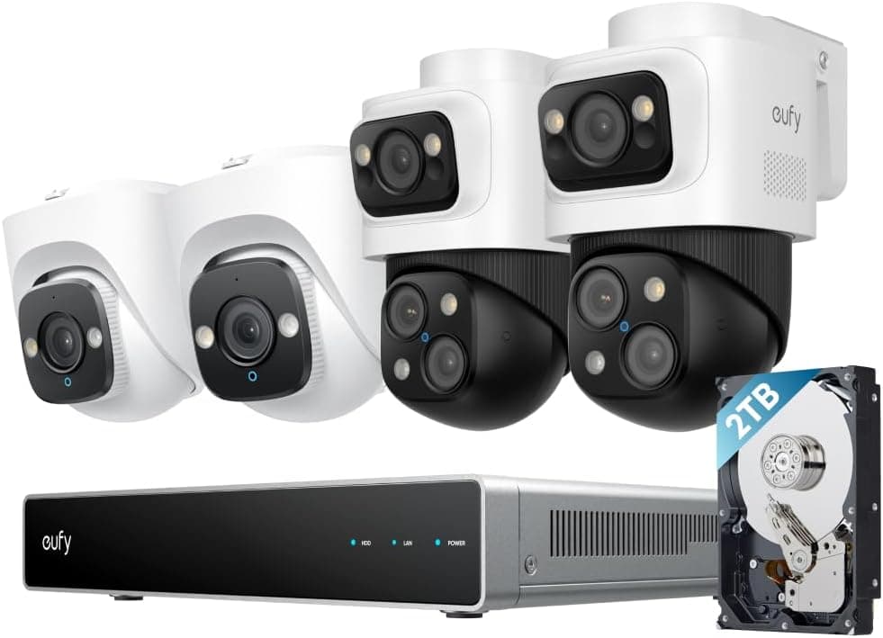 eufy PoE NVR Security Camera System S4, Power Over Ethernet, Wired, 24/7 Recording,Up to 16CH, 2TB HDD, 2 Bullet-PTZ Cams, 2 Turret Cams, 360° PTZ