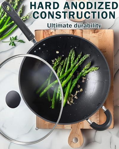 Wok Antiadherente Cook N Home Anodizado Duro 12'' con Tapa