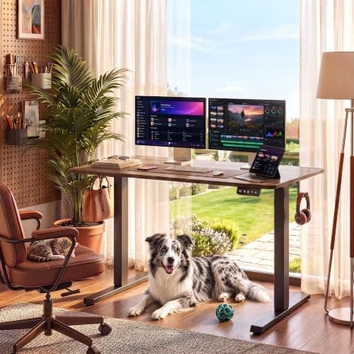 Standing Computer Gaming Office Desk - 48 x 24 Inches Adjustable Stand Up Electric Height Rising Table with Memory Presets for Home Study Writing Work, Stable Steel Frame, Easy Assembly, Dark Walnut thumbnail 2
