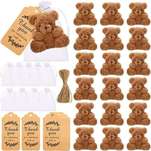 18 Sets de Mini Osos de Peluche Hungdao con Bolsas y Etiquetas Kraft para Recuerdos de Fiesta