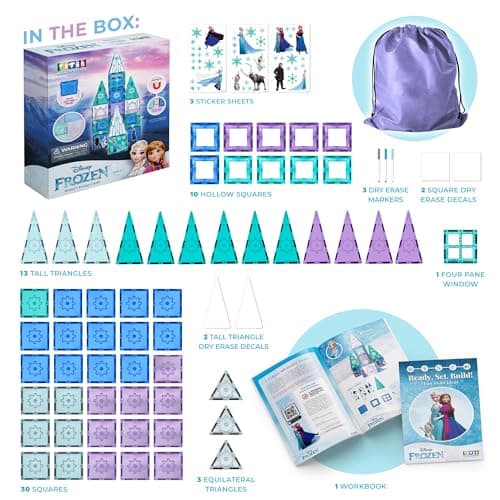 Tytan Toys Disney Frozen Magnetic Tiles Princess Castle - 68-Piece STEAM Building Set with Glitter Tiles & Elsa, Anna, Olaf Stickers - Educational Frozen Toys for Girls Age 3-4+ thumbnail 2