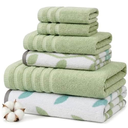 Set de 6 Toallas Modern Threads Natural Vine 100% Algodón Jacquard - Absorbentes y Suaves - Salvia