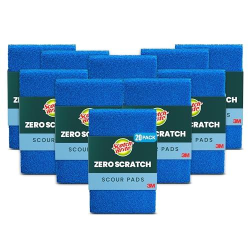 Scotch-Brite Zero Scratch Scouring Pad, Effective + Gentle Dish Scrubber for Household Cleaning, 20 Scrub Pads for Dishes, Nonstick Pots and Pans, Glass, Tubs, Showers, Reusable & 